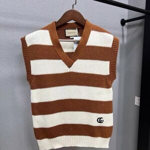 🚩steal authentic Gucci V-Neck Sweater Vest in Brown and White